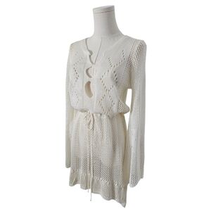 Cream High-Low Crochet Dress